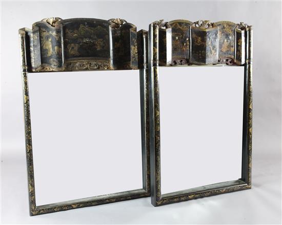 Two similar Chinese gilt-decorated lacquer panelled mirrors, 19th century and later, W.80cm and 77cm H.120cm